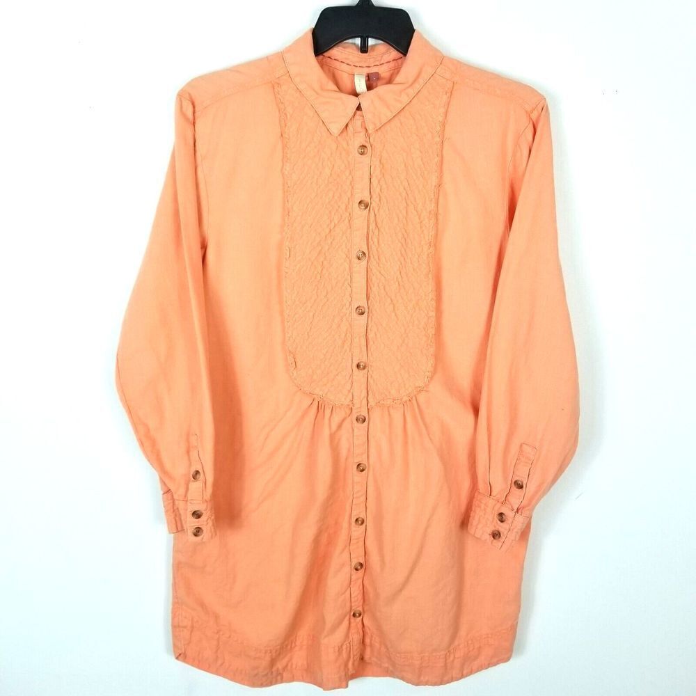 Pilcro Anthropologie Women Button up Blouse Size M Orange Long Sleeve Cut Out